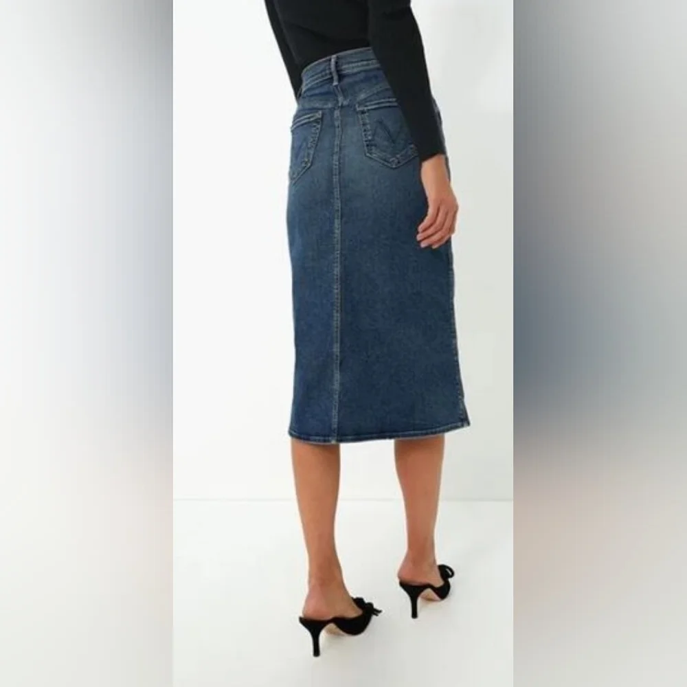 Mother Going Full Circle The Swooner Straight A Midi Denim Jean Skirt Size 27 - Picture 7 of 7